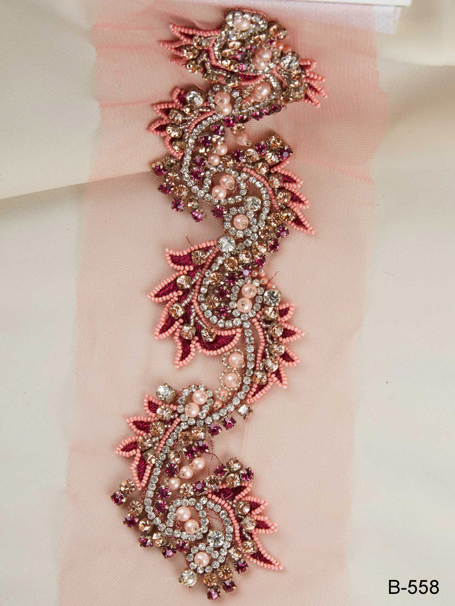 Enchanting Embellishment: Handcrafted Trim with Intricate Beading, and Dazzling Rhinestones