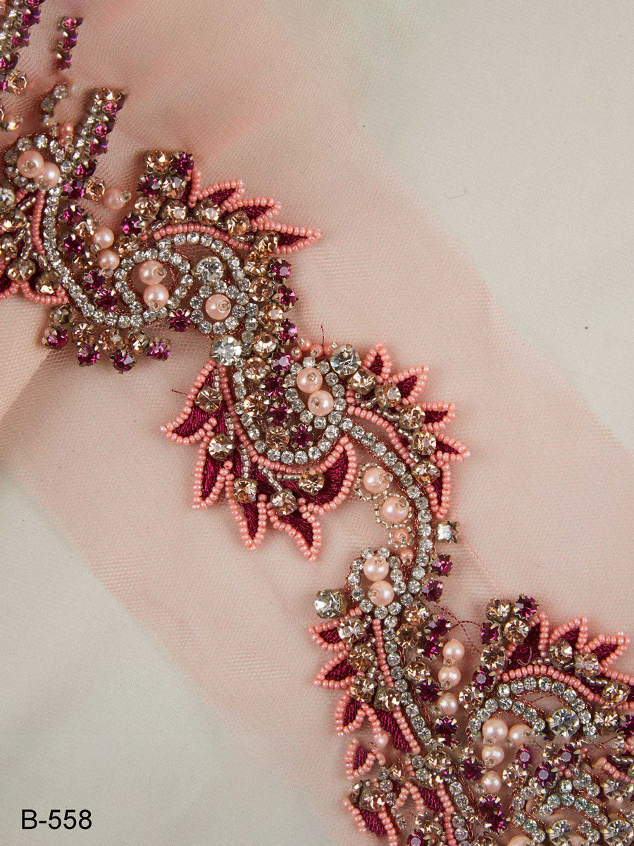 Enchanting Embellishment: Handcrafted Trim with Intricate Beading, and Dazzling Rhinestones