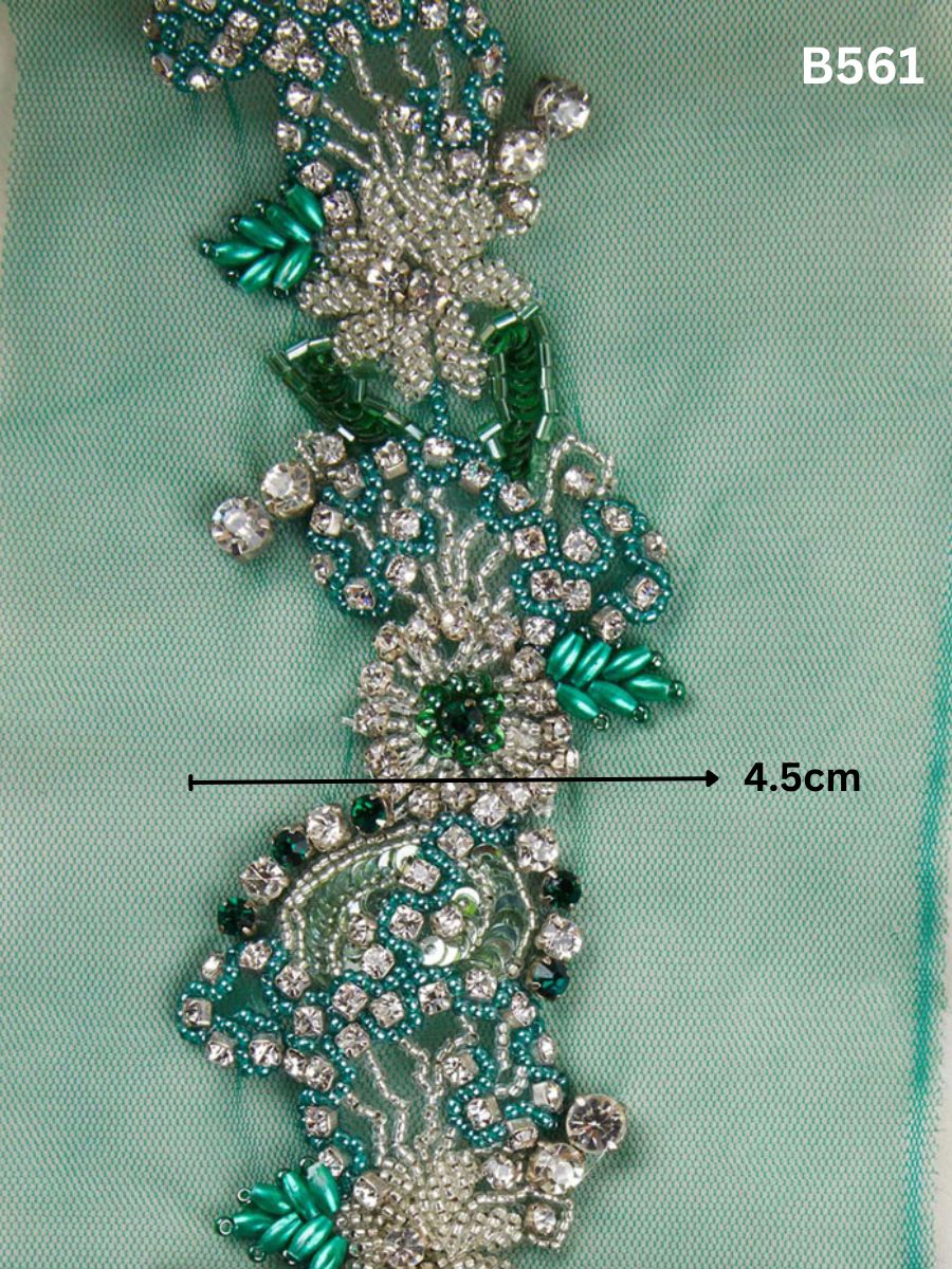 Enigmatic Elegance: Mysterious Hand-Beaded Trim with Beads, Sequins, and Rhinestones