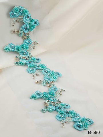 Celestial Cascade: Heavenly Hand-Beaded Trim with Beads, Sequins, and Rhinestones