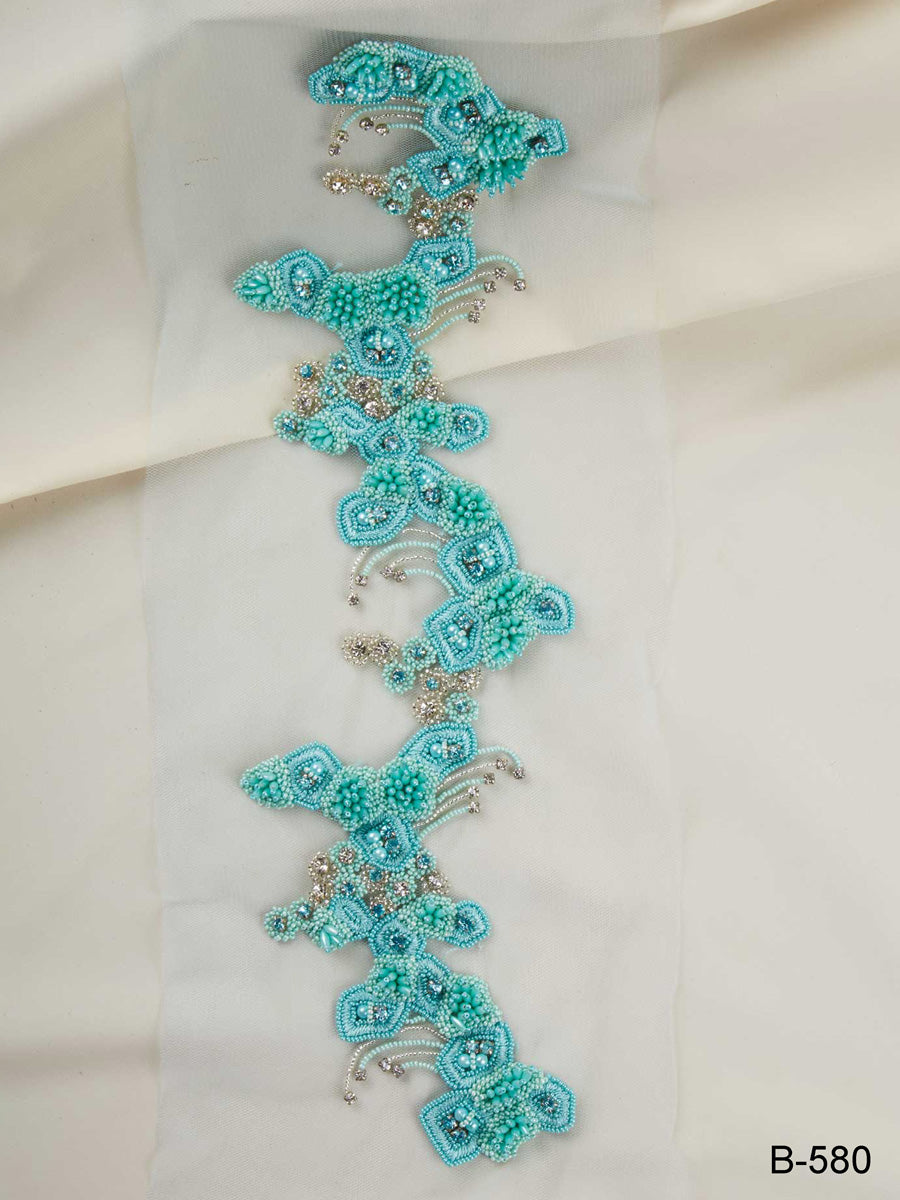 Celestial Cascade: Heavenly Hand-Beaded Trim with Beads, Sequins, and Rhinestones