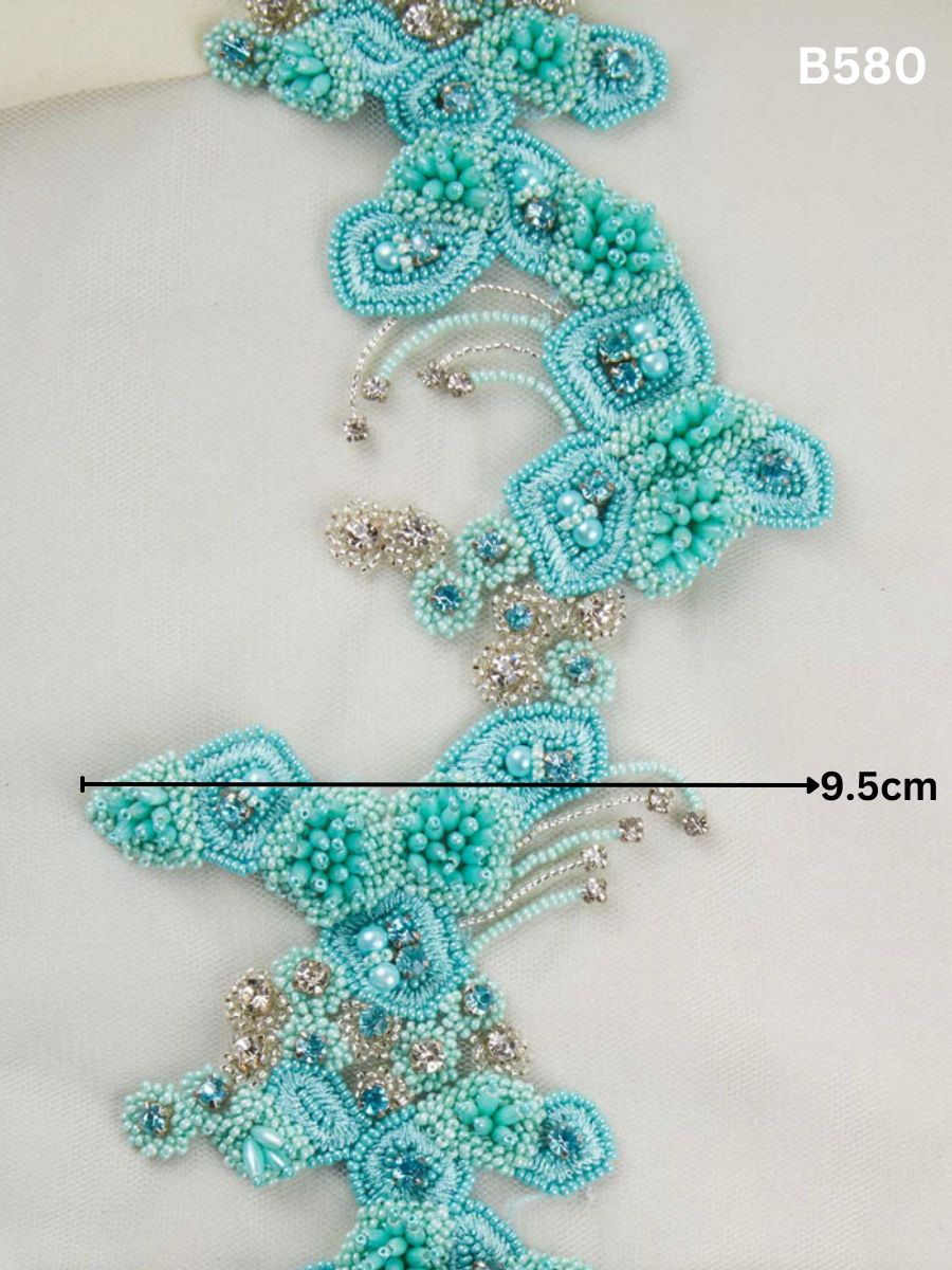 Celestial Cascade: Heavenly Hand-Beaded Trim with Beads, Sequins, and Rhinestones