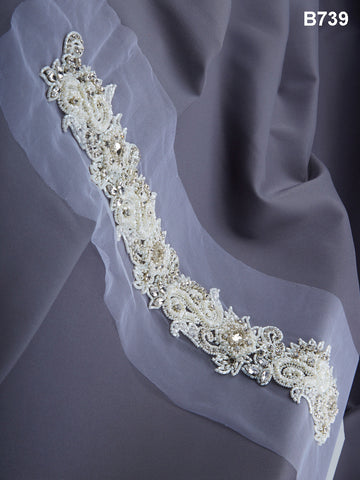 Majestic Mirage: Graceful Hand-Beaded Trim with Beads, Sequins, and Rhinestones