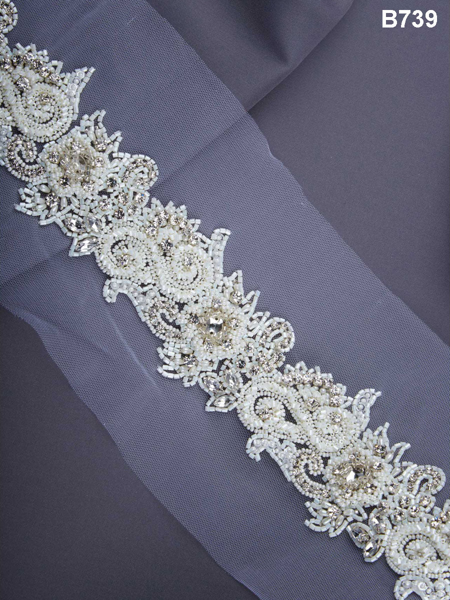 Majestic Mirage: Graceful Hand-Beaded Trim with Beads, Sequins, and Rhinestones