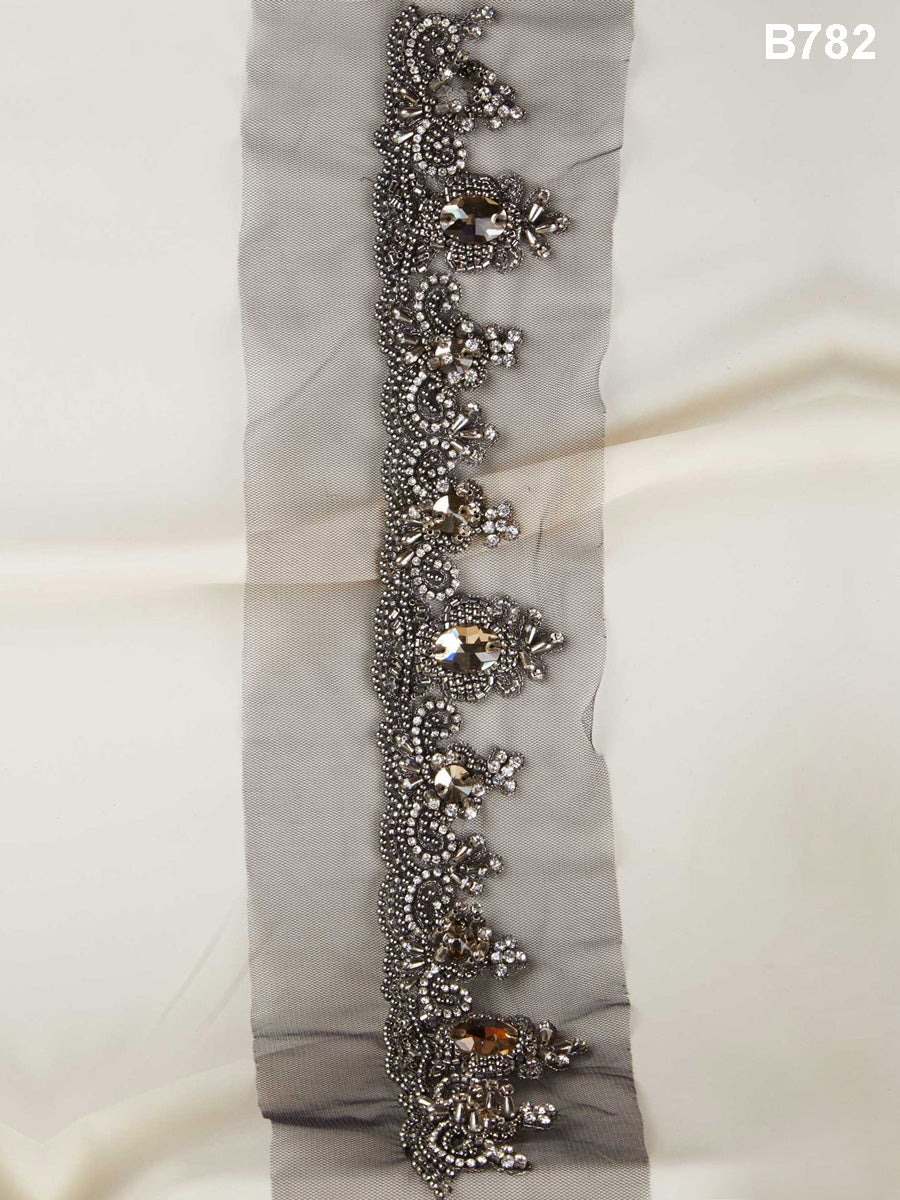 Radiant Opulence: Stunning Hand-Beaded Trim with Beads, Sequins, and Rhinestones