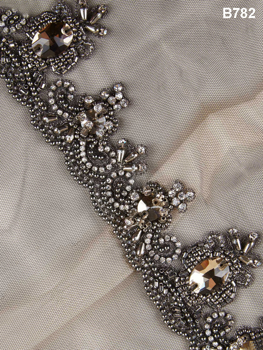 Radiant Opulence: Stunning Hand-Beaded Trim with Beads, Sequins, and Rhinestones