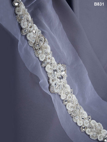 Radiant Blossoms: Luxurious Belt Embellished with Hand Beaded Floral Designs, Ornate Beads, and Shimmering Rhinestones