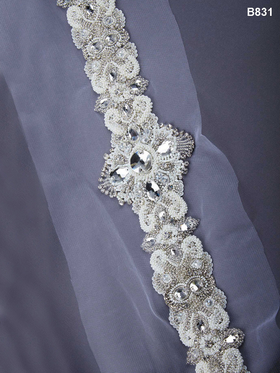 Radiant Blossoms: Luxurious Belt Embellished with Hand Beaded Floral Designs, Ornate Beads, and Shimmering Rhinestones