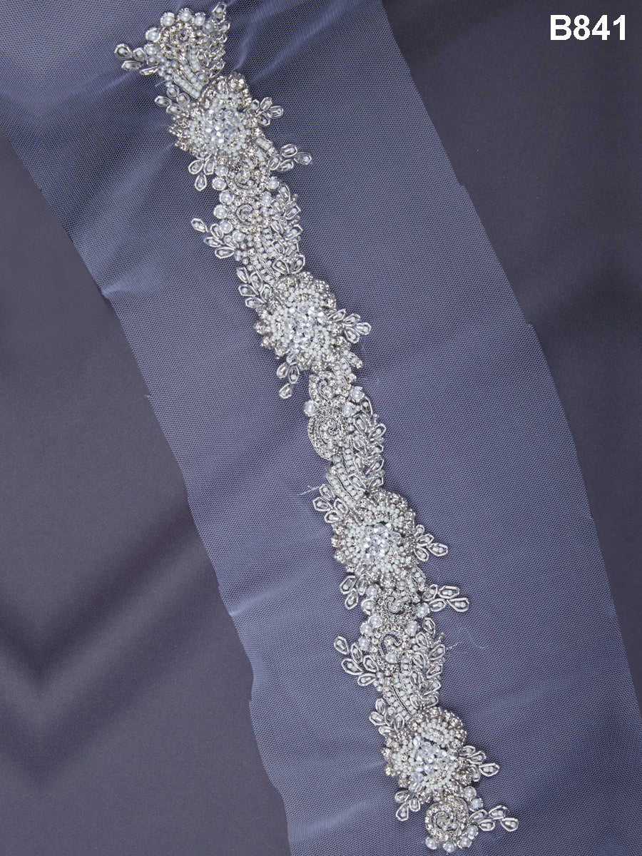 Floral Delight: Handcrafted Trim with Intricate Beading, Shimmering Sequins, and Beautifully Detailed Floral Elements