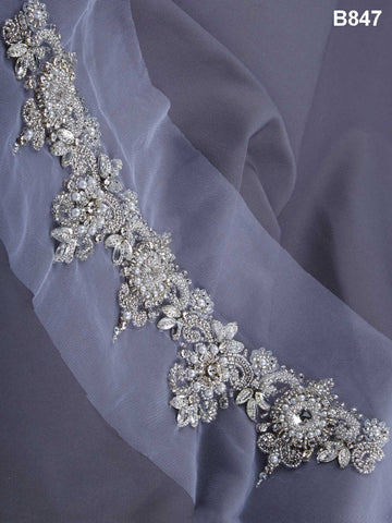 Enchanting Elegance: Intricate Hand-Beaded Trim with Beads, Sequins, and Rhinestones