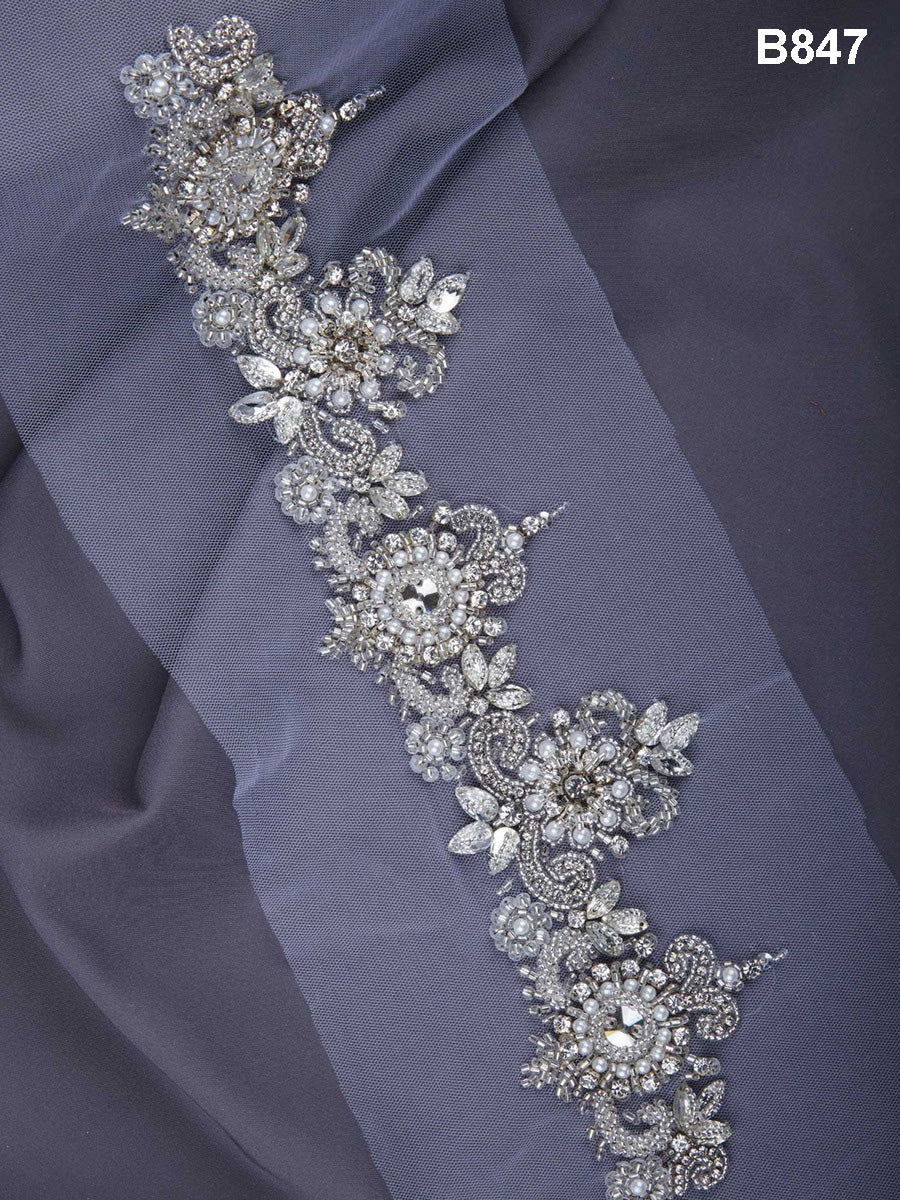 Enchanting Elegance: Intricate Hand-Beaded Trim with Beads, Sequins, and Rhinestones