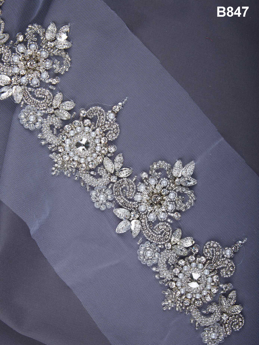 Enchanting Elegance: Intricate Hand-Beaded Trim with Beads, Sequins, and Rhinestones