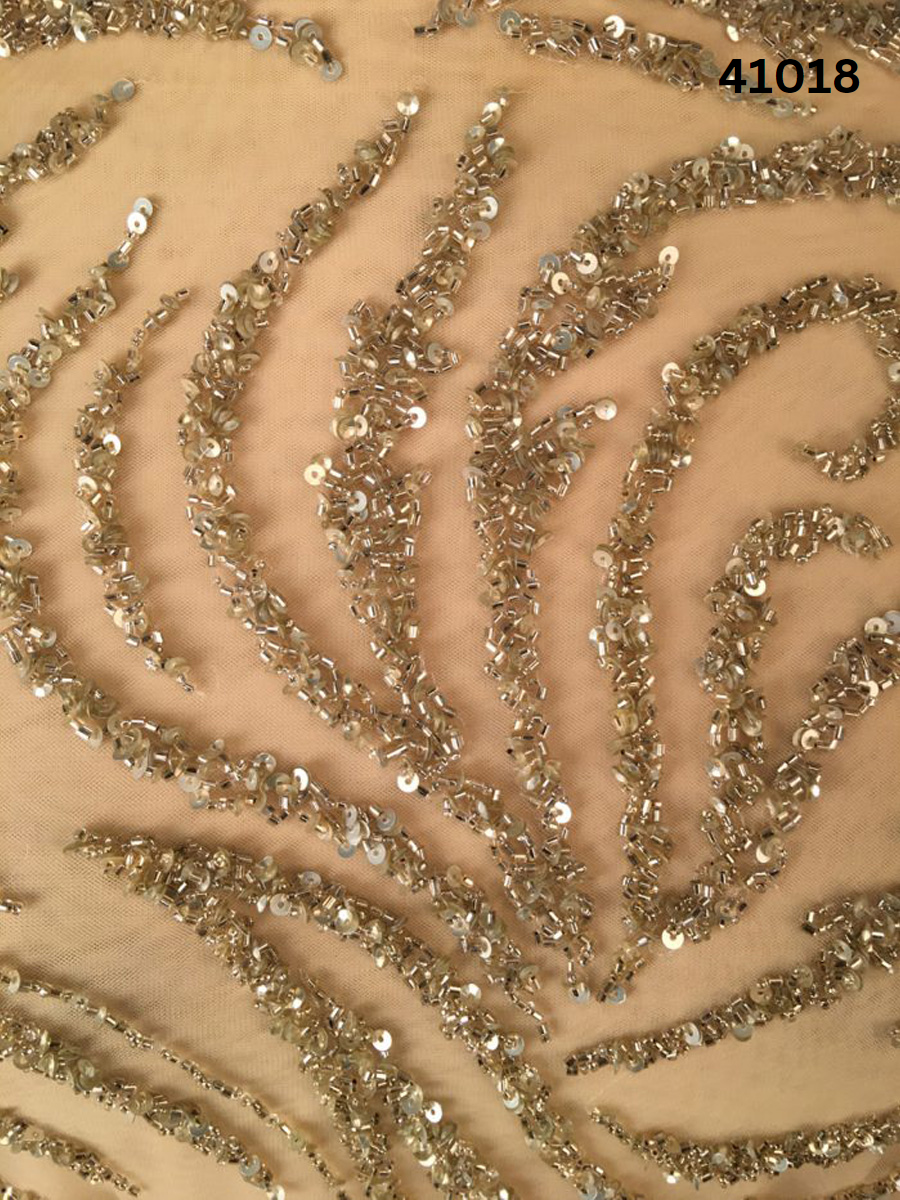 Stunning Hand-Beaded Fabric with Intricate Wavy Design Embellished wit Ash Panjabi Pret Couture Stunning Hand-Beaded Fabric with Intricate Wavy Design Embellished wit Ash Panjabi Pret Couture