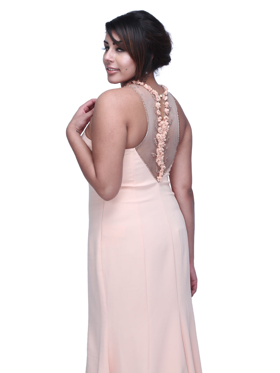 Enchanting Blush: Strapless Sequined Embellished Crepe Couture Gown for a Dazzling and Couture-Inspired Look