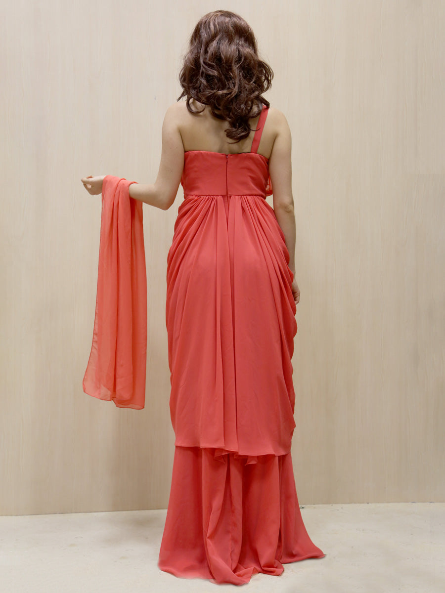 Graceful Cascades: Crepe Elegant Draped Gown for an Effortlessly Chic and Sophisticated Look