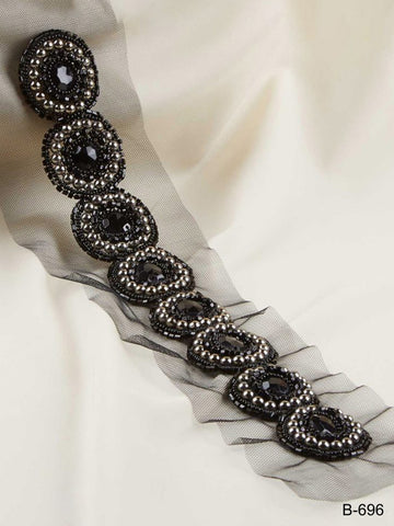 Stunning Hand-Beaded Trim with Intricate Beads and Sequins in a Mesmerizing Geometric Design