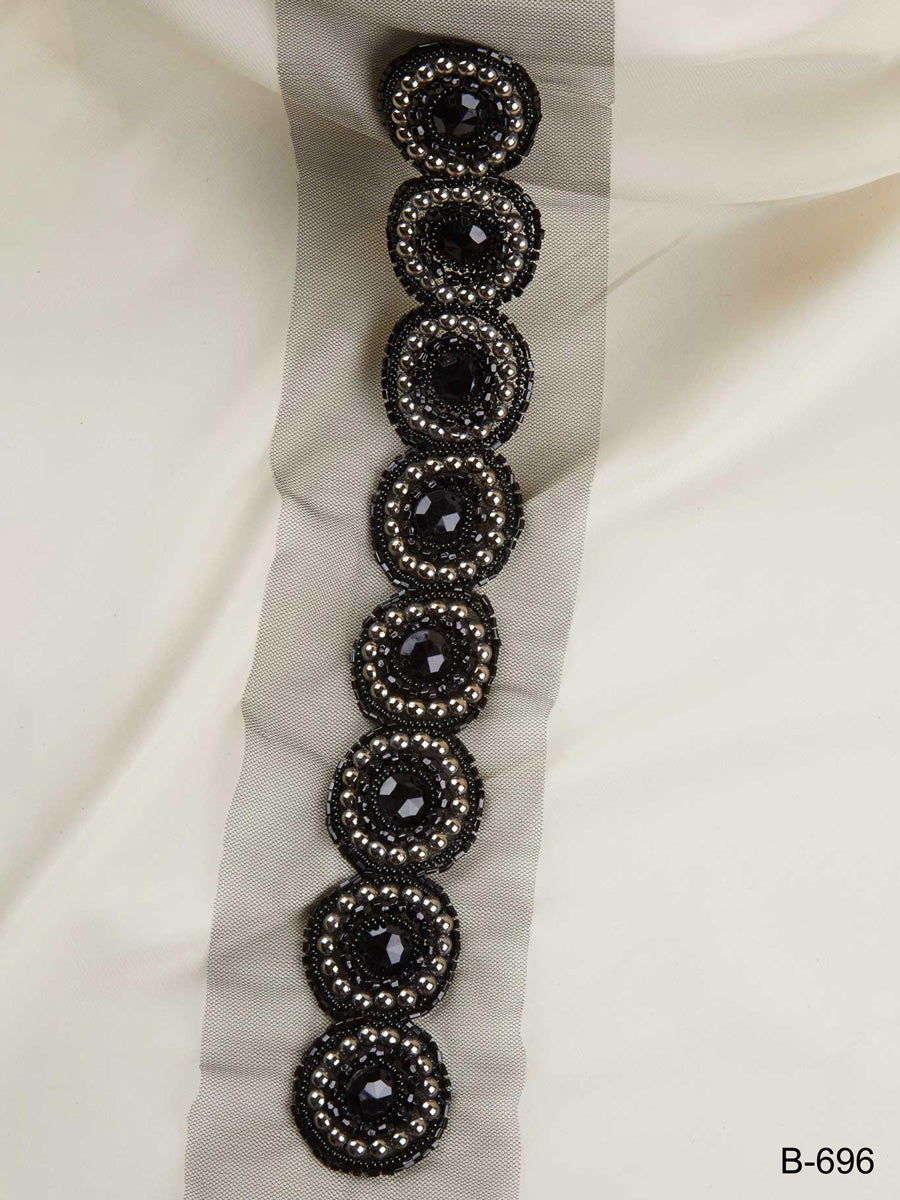 Stunning Hand-Beaded Trim with Intricate Beads and Sequins in a Mesmerizing Geometric Design