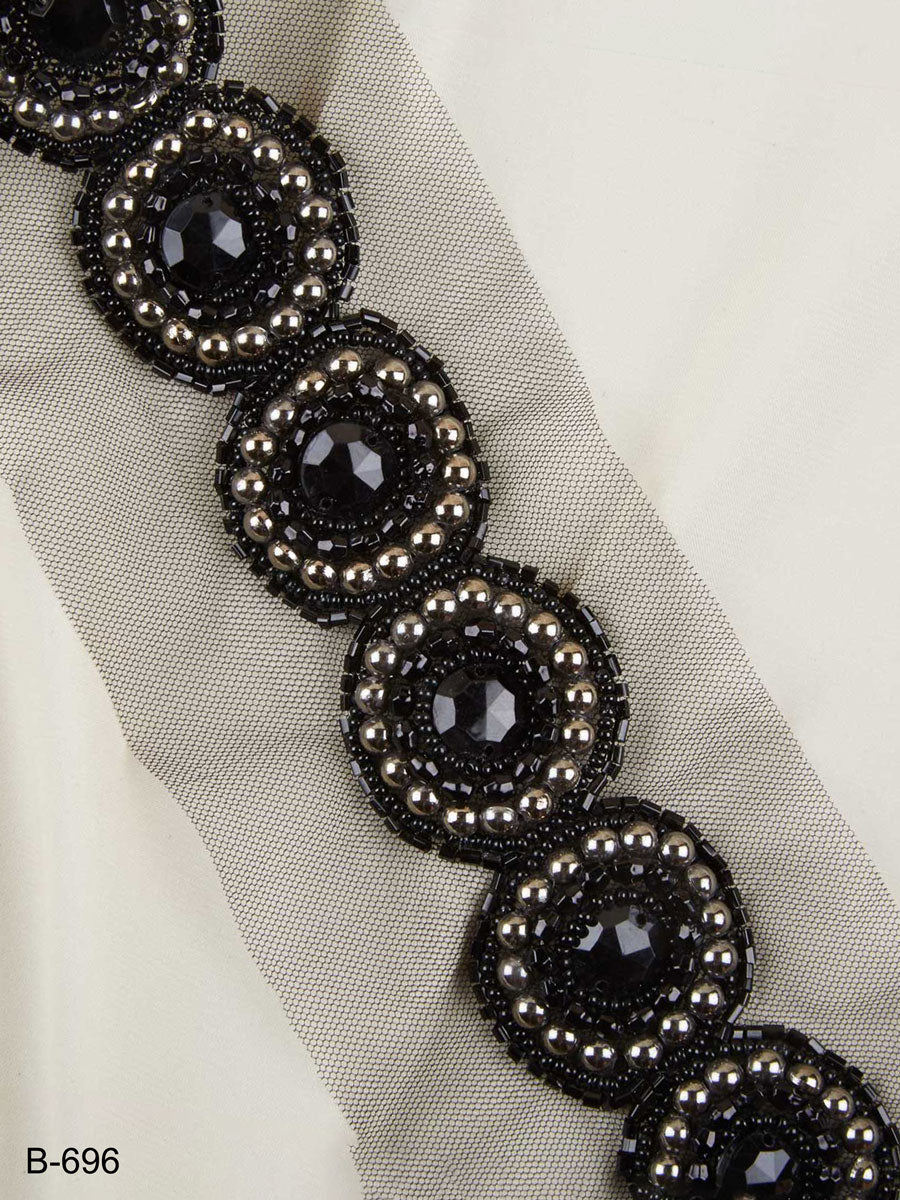 Stunning Hand-Beaded Trim with Intricate Beads and Sequins in a Mesmerizing Geometric Design