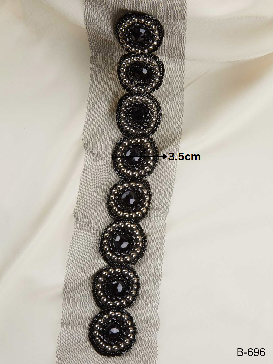 Stunning Hand-Beaded Trim with Intricate Beads and Sequins in a Mesmerizing Geometric Design