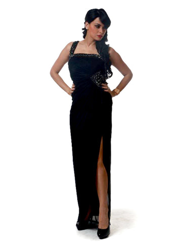 Midnight Enchantment: Black Crepe Embellished Gown for a Glamorous and Captivating Look