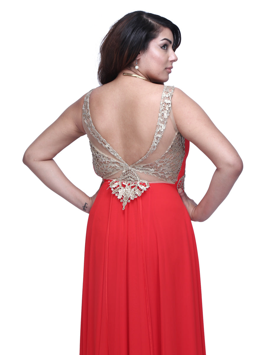 Graceful Allure: Crepe Fancy Backless Gown for a Stunning and Glamorous Presence