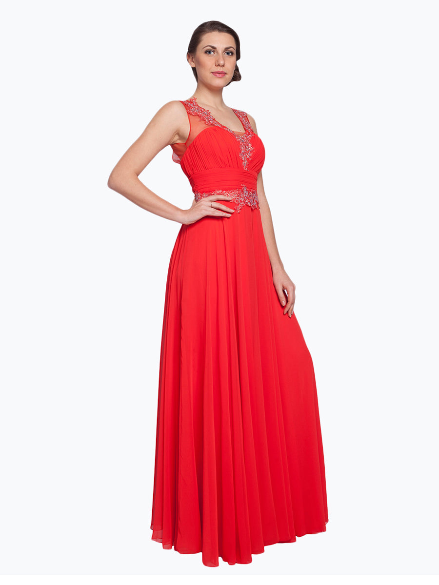 Whispering Elegance: Crepe Fine Embroidered Evening Gown for a Graceful and Sophisticated Look