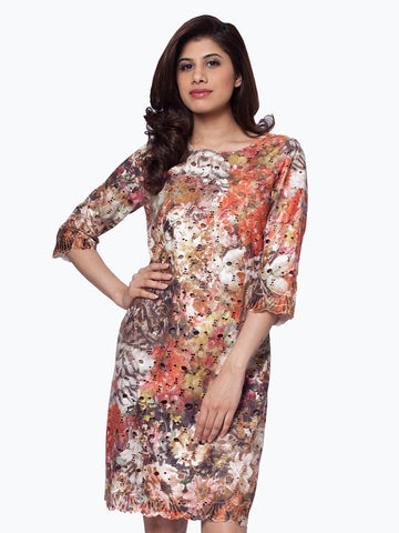 Floral Printed Cutwork Dress