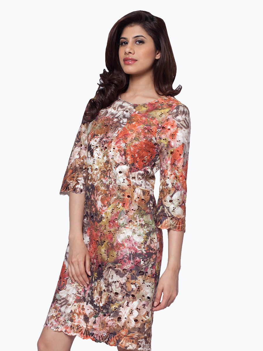 Floral Printed Cutwork Dress