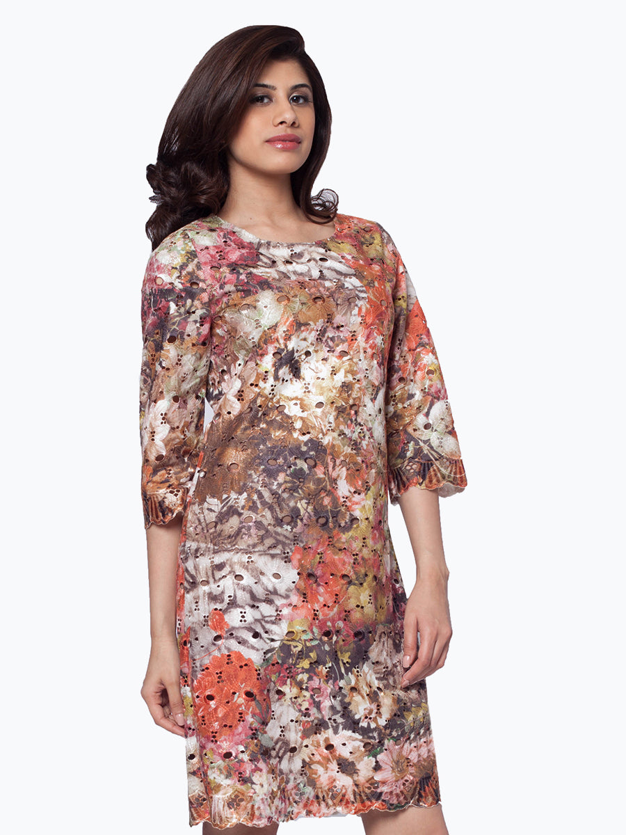 Floral Printed Cutwork Dress