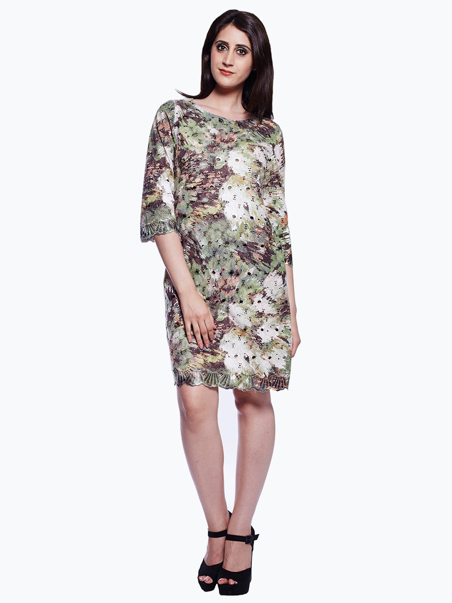 Floral Printed Cutwork Dress