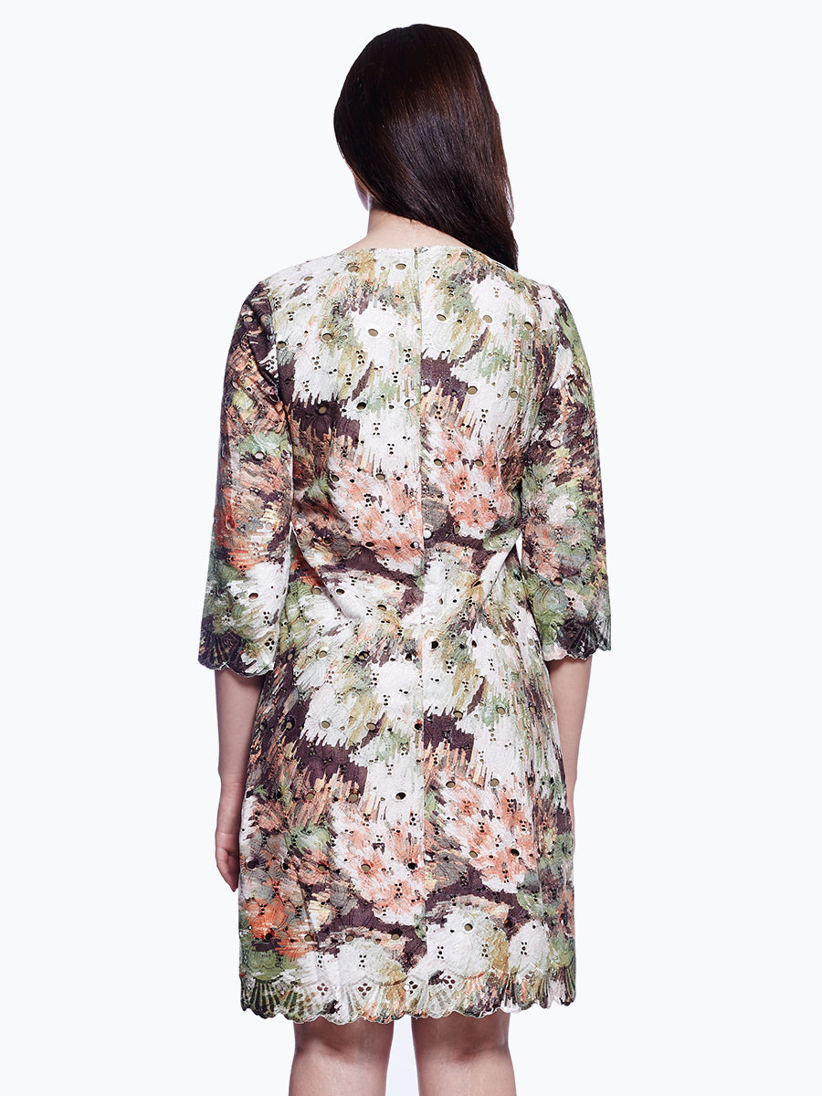 Floral Printed Cutwork Dress