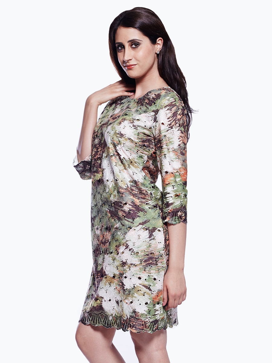 Floral Printed Cutwork Dress