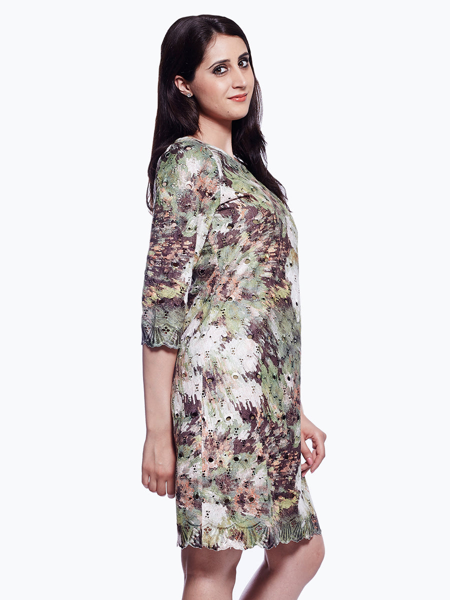 Floral Printed Cutwork Dress