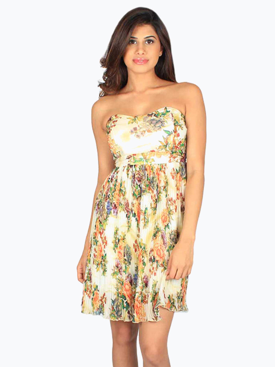 Floral Printed Strapless Sweetheart Dress