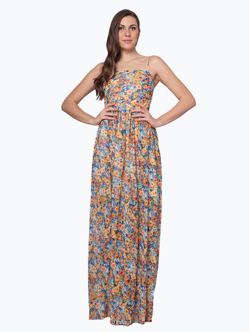 Floral Strappy Ruched Maxi Dress