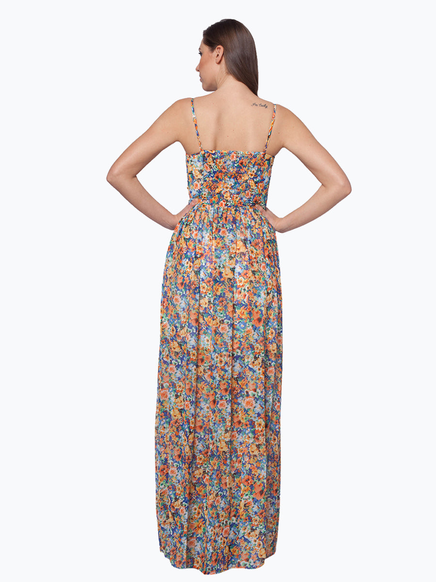 Floral Strappy Ruched Maxi Dress