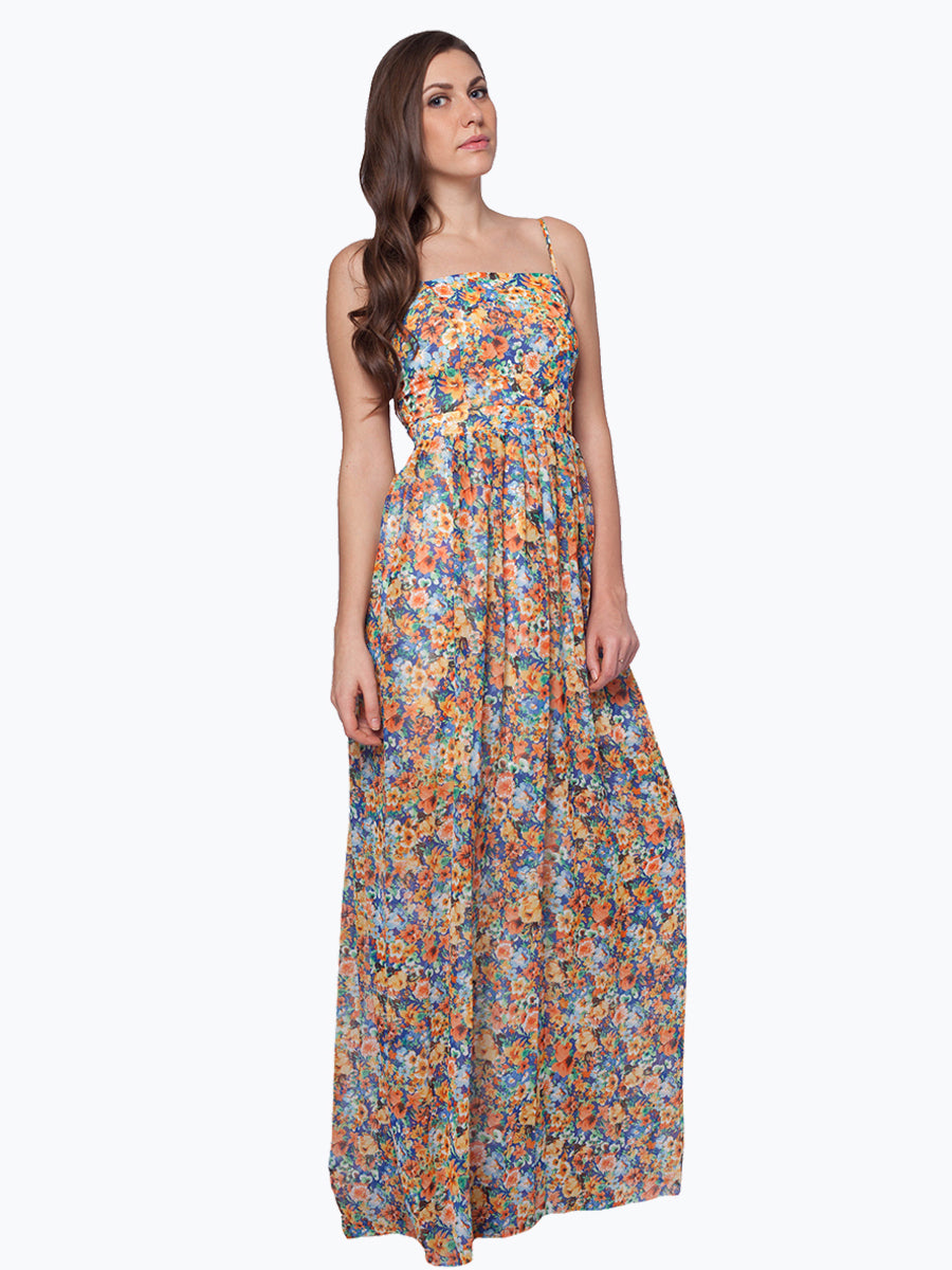 Floral Strappy Ruched Maxi Dress