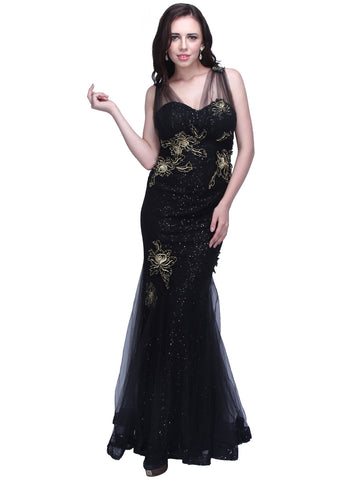Midnight Starlight: Tulle Fabric Glitter and Glam Gown for an Enchanting and Dazzling Presence