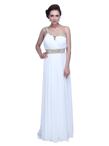 Grecian Opulence: Sleeveless Couture Embellished Crepe Gown for an Elegant and Timeless Greek Look