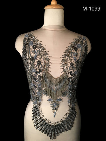 Dynamic Design: Hand-Beaded Bustier Adorned with Striking Beads, Sequins, and Rhinestones in a Modern and Artistic Pattern