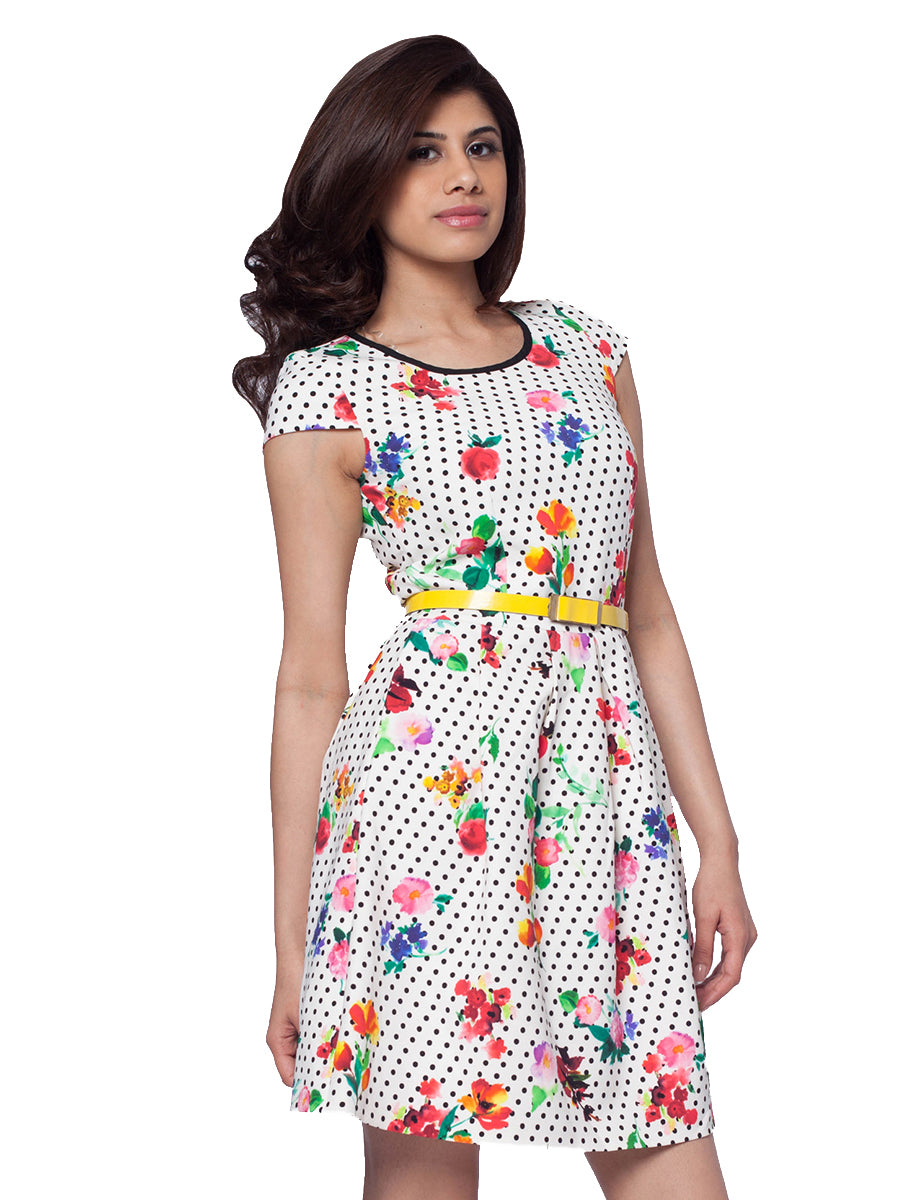 Polka Dot Floral Printed Dress