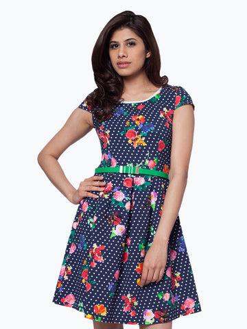 Polka Dot Floral Printed Dress