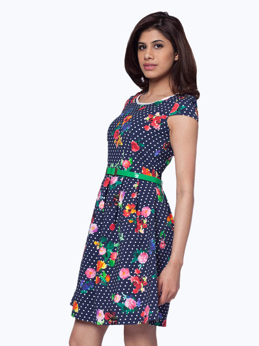 Polka Dot Floral Printed Dress