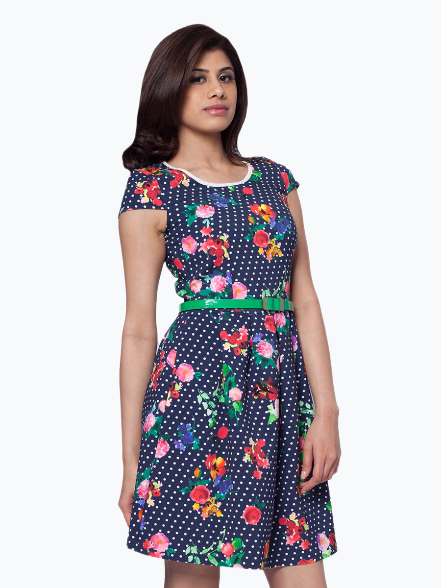 Polka Dot Floral Printed Dress