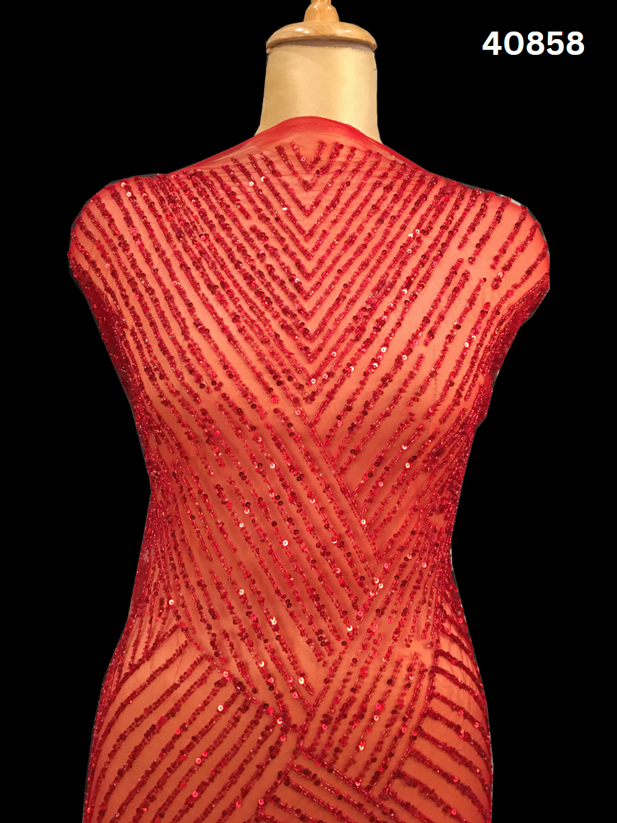 Elegant Hand-Beaded Fabric with Intricate Embroidery, Sparkling