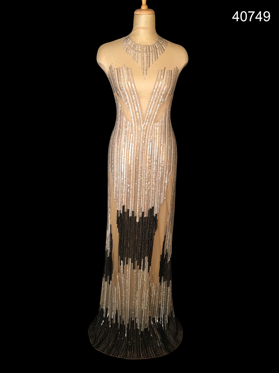 Magnificent Hand-Beaded Dress Panel with Intricate Geometric Design Fe Ash Panjabi Pret Couture Magnificent Hand-Beaded Dress Panel with Intricate Geometric Design Fe Ash Panjabi Pret Couture