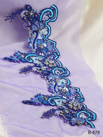 Intricate Hand-Beaded Trim with Modern Floral Design Featuring Beads and Sequins