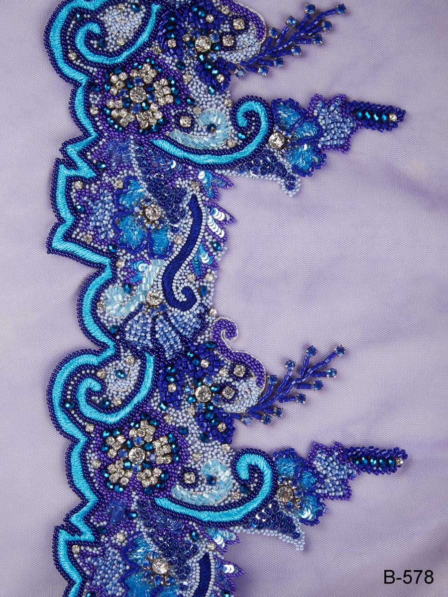 Intricate Hand-Beaded Trim with Modern Floral Design Featuring Beads and Sequins