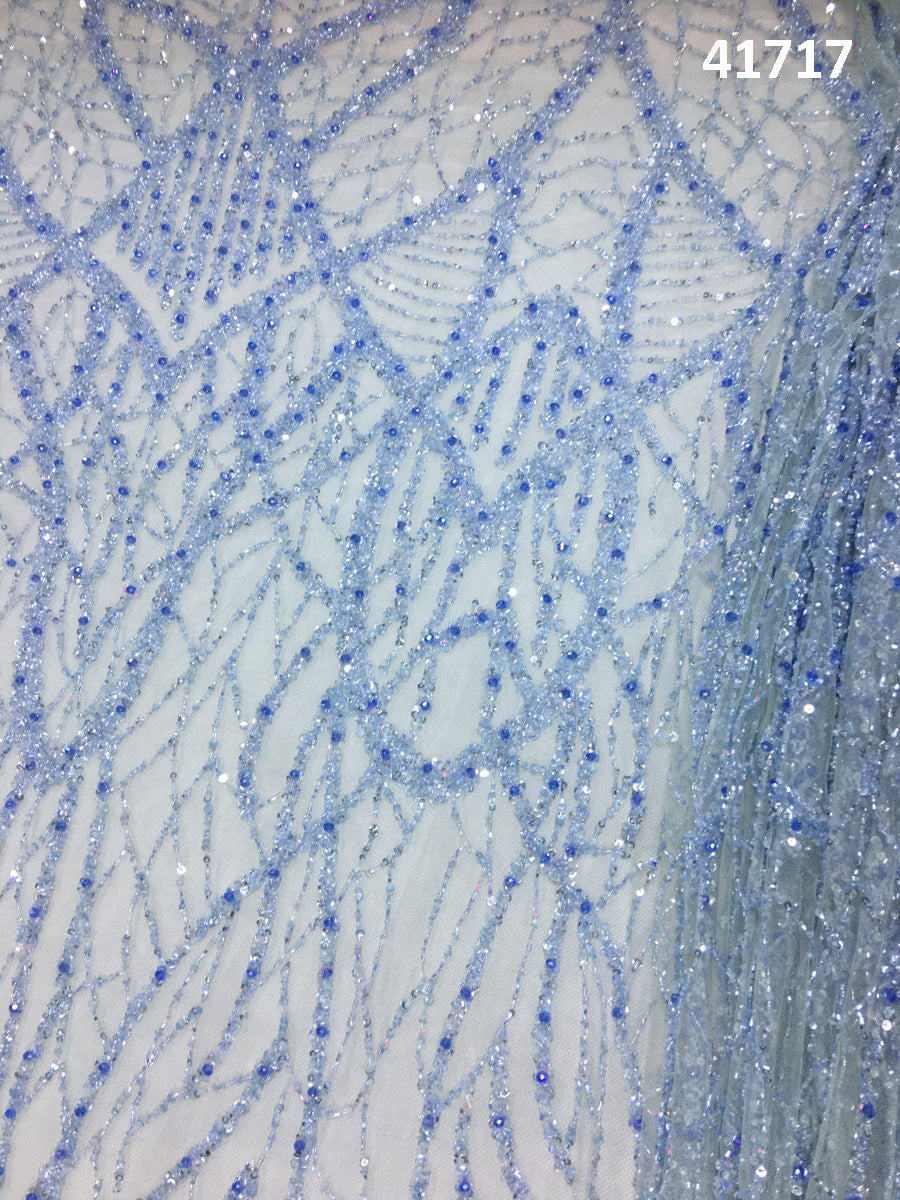 Exquisite Hand-Beaded Fabric with Intricate Abstract Design Featuring Shimmering Beads and Sequins