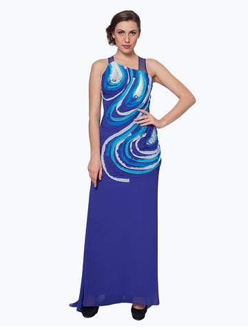 Enigmatic Azure: Crepe Unique Blue Hue Gown for a Captivating and Distinctive Style